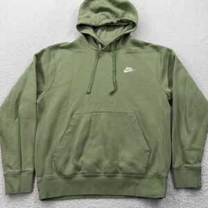 Nike Sportswear Club Fleece Hoodie Mens Small Olive Green Pullover BV2654-334